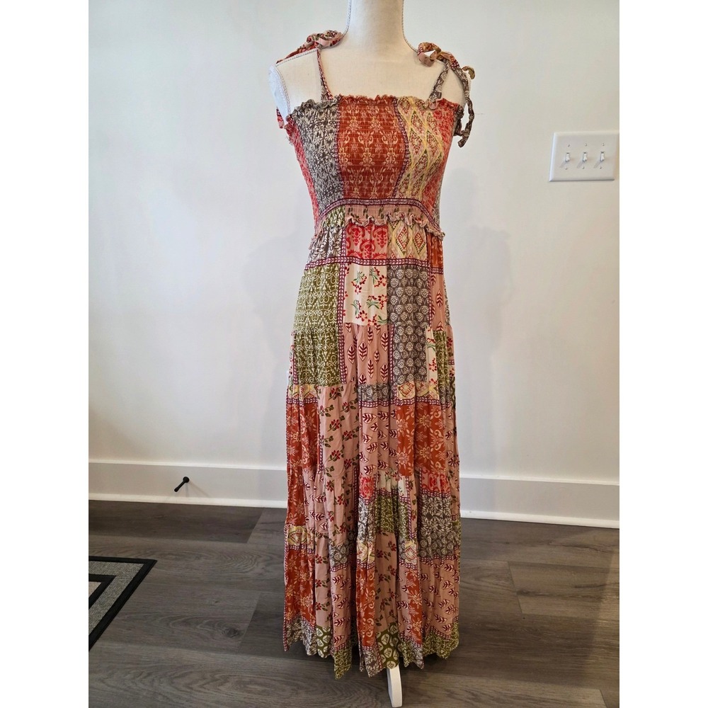 Abel‎ the Label Anthropologie XS Boho Cottage core Floral Patchwork Maxi Dress